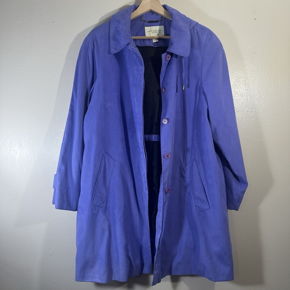 Appleseed's Women's Petite Large Women's Purple Faux‎ Suede Button Front Coat - Picture 3 of 11